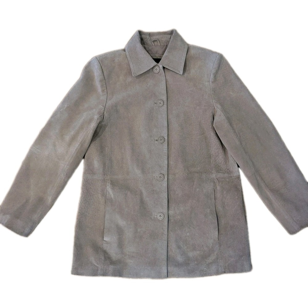 Vintage 90s Bernardo Women's Medium Light Tan Suede Leather Short Trench Coat